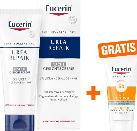 Eucerin UreaRepair Gesichtscreme Nacht 5% 50 ml + gratis Eucerin Sun Gel-Creme Oil Control 20 ml