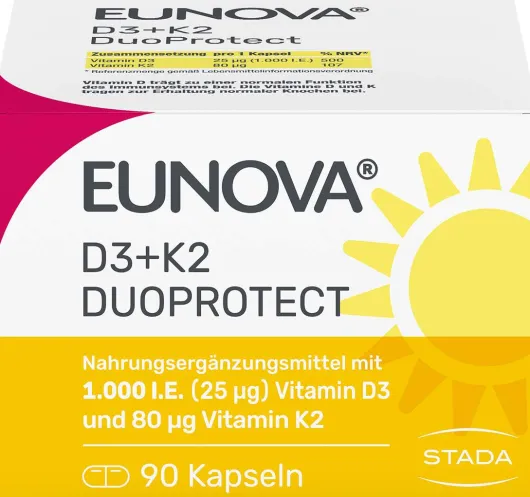 Eunova DuoProtect D3 + K2 1000 I.E. 90 Kapseln