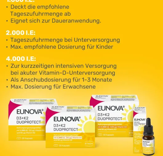 Eunova DuoProtect D3 + K2 1000 I.E. 90 Kapseln