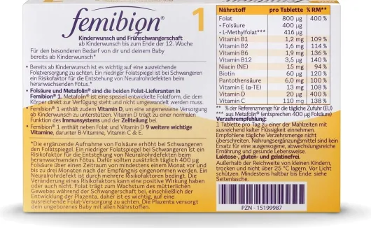 Femibion 1 Kinderwunsch und Frühschwangerschaft ohne Jod 60 Tabletten