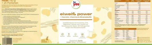 For You Eiweiß Power Vanille 750 G Pulver
