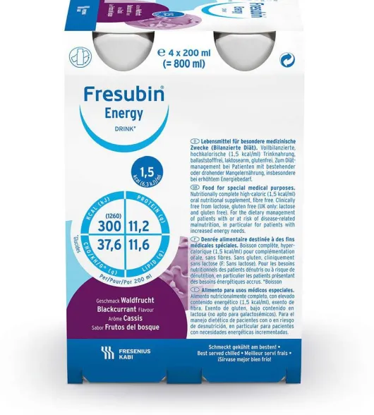 Fresubin Energy Drink Waldfrucht 4 X 200 ml Trinkflasche