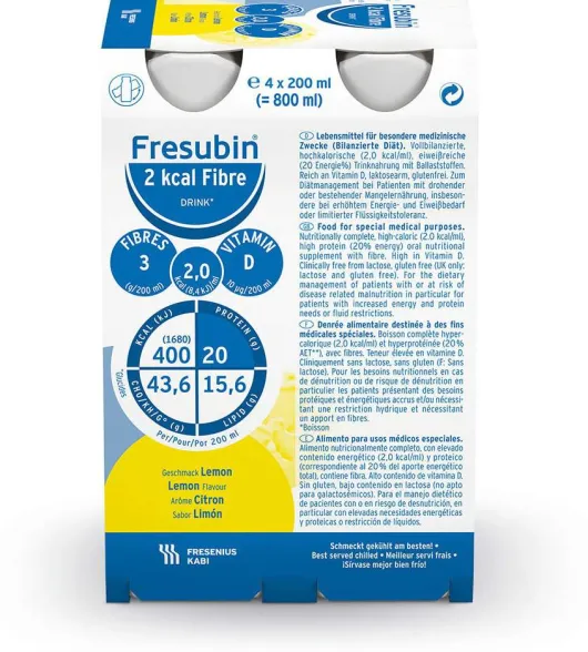 Fresubin 2 Kcal Fibre Drink Lemon Trinkflasche 4 X 200 ml Lösung