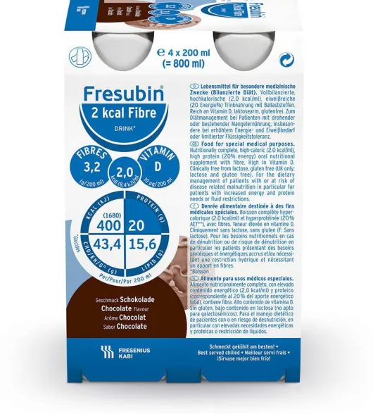 Fresubin 2 Kcal Fibre Drink Schokolade Trinkflasche 4 X 200 ml