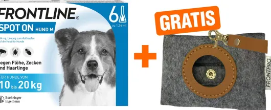 Frontline Spot On Hund M 10-20 kg 6 Pipetten + gratis Frontline Hundekotbeutelspender