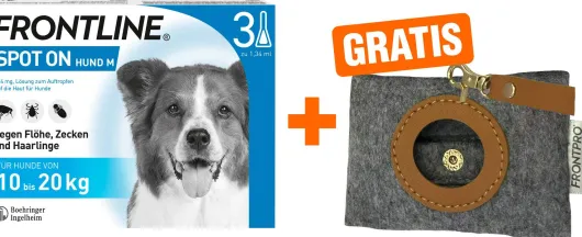 Frontline Spot On Hund M 10-20 kg 3 Pipetten + gratis Frontline Hundekotbeutelspender