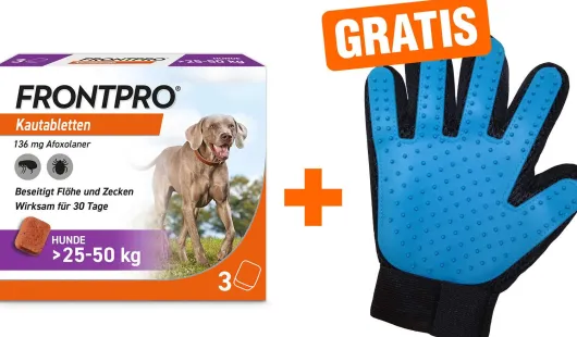Frontpro 136 mg für Hunde 25-50 kg 3 Kautabletten + gratis Fellhandschuh