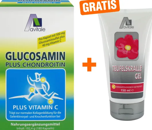 Glucosamin 500 mg + Chondroitin 400 mg + gratis Teufelskralle 150 ml Gel