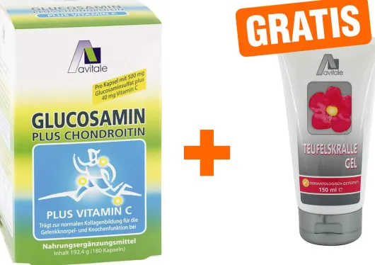 Glucosamin 500 mg + Chondroitin 400 mg + gratis Teufelskralle 150 ml Gel