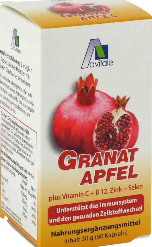 Granatapfel 500 mg Plus Vitaminc + B12 + Zink + Selen 60 Kapseln