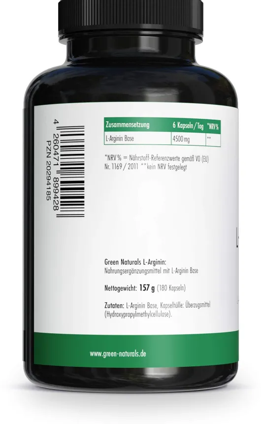 Green Naturals L-Arginin Base 4500 mg vegan 180 Kapseln