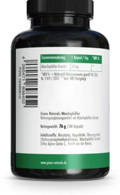 Green Naturals Mönchspfeffer 20mg Hochdosiert 180 Kapseln