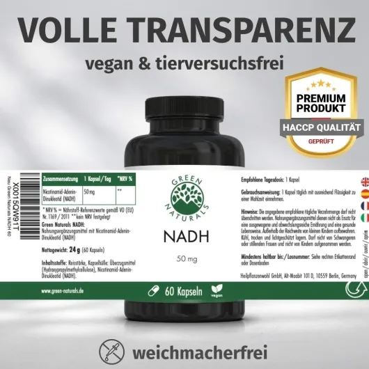 Green Naturals Nadh Vegan 50 mg Hochdosiert 60 Kapseln