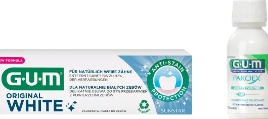 GUM Original White Zahnpasta 75 ml + gratis Paroex 0,06 CHX Mundspülung 30 ml