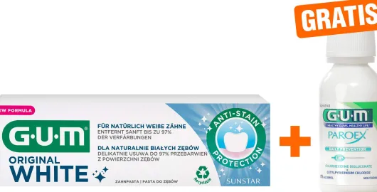 GUM Original White Zahnpasta 75 ml + gratis Paroex 0,06 CHX Mundspülung 30 ml