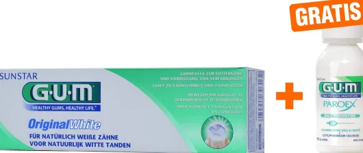 GUM Original White Zahnpasta 75 ml + gratis Paroex 0,06 CHX Mundspülung 30 ml