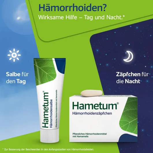 Hametum Hämorrhoiden Salbe 25 g + 10 Zäpfchen + gratis Feuchttücher