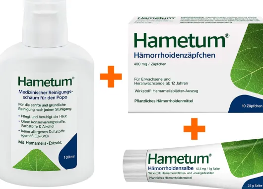Hametum Medizinischer Reinigungsschaum 100 ml + Hämorrhoiden Salbe 25 g + Hämorrhoidenzäpfchen 10 Stück