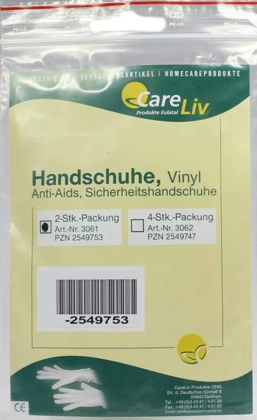Handschuhe Vinyl Anti Aids 2 Handschuhe