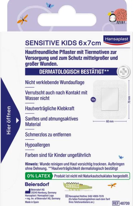 Hansaplast Kids Pflasterstrips sensitive 6x7 cm 10 Stück