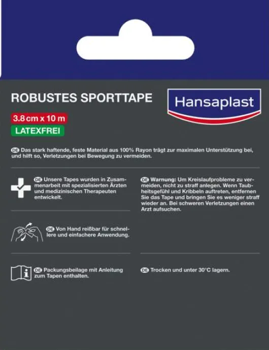 Hansaplast Robustes Sporttape Weiß 3,8 cm X 10 M