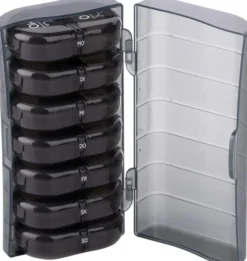 Haushalt International Tablettenbox für 7 Tage in grau mit schwarzen Dosen