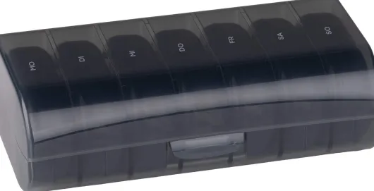 Haushalt International Tablettenbox für 7 Tage in grau mit schwarzen Dosen