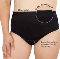 High-Waist Slip mit Saugeinlage Größe 38-40 (M), schwarz wiederverwendbar, diskret