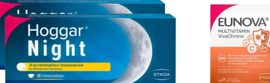 Hoggar Night 25 mg 2 x 20 Schmelztabletten + gratis Eunova VivaChrono 2 x 10 Tabletten