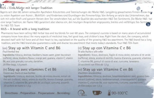 H&S Stay Up Mit Vitamin C und B6 20 X 1.5 G Filterbeutel