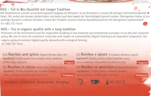 H&S Wintertee Bio Rooibos-Gewürze 20 X 2 G Filterbeutel