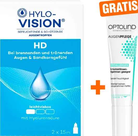 Hylo Vision HD 2x15ml Augentropfen + gratis Optolind Empflindl. Haut Augenpflege 15 ml