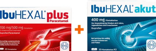 Ibu Hexal akut 400 mg 50 Filmtabletten + Ibu Hexal plus Paracetamol 20 Tabletten