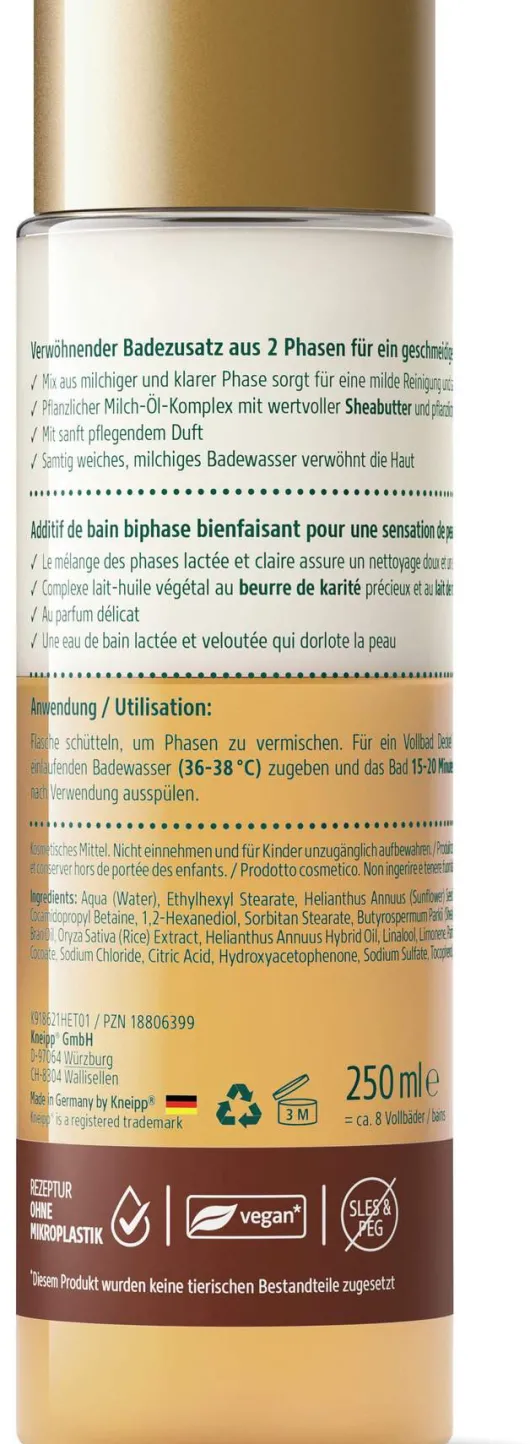 Kneipp 2-Phasen Bad Öl & Milch Shea & Reismilch 250 ml