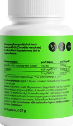 Kürbiskern Plus Zink und Magnesium Kapseln 400 mg 60 Stück