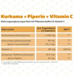 Kurkuma 95 % + Curcumin + Piperin + Vitamin C Vegan 120 Kapseln