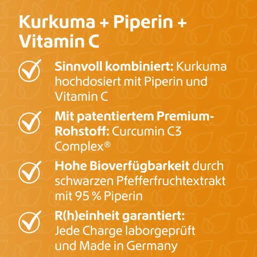 Kurkuma 95 % + Curcumin + Piperin + Vitamin C Vegan 120 Kapseln