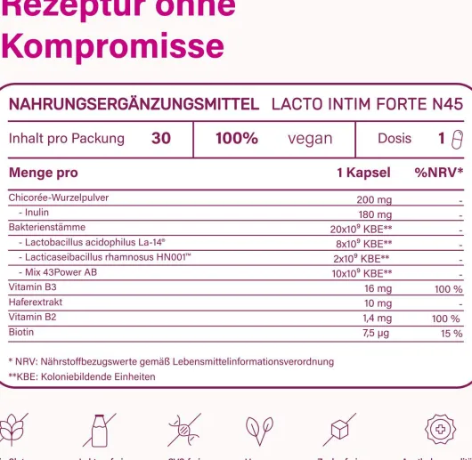 Lacto Intim Forte N45 + Biotin + Vitamin B2 & B3 30 Kapseln