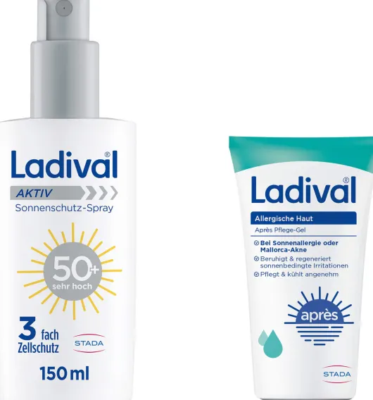 Ladival Aktiv Sonnenschutz-Spray LSF 50+ 150 ml + gratis allergische Haut Apres Pflege-Gel 50 ml