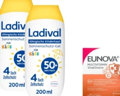 Ladival allergische Kinderhaut Gel LSF 50+ 2 x 200 ml + gratis Eunova VivaChrono 2 x 10 Tabletten