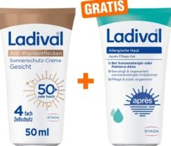Ladival Anti-Pigmentflecken Sonnenschutz-Creme Gesicht LSF 50+ 50 ml + gratis allergische Haut Apres Pflege Gel 50 ml