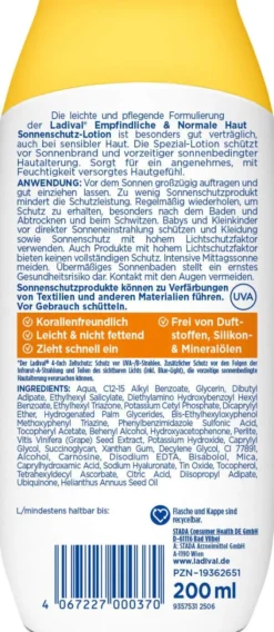 Ladival empfindliche + normale Haut Sonnenschutz LSF 30 200 ml