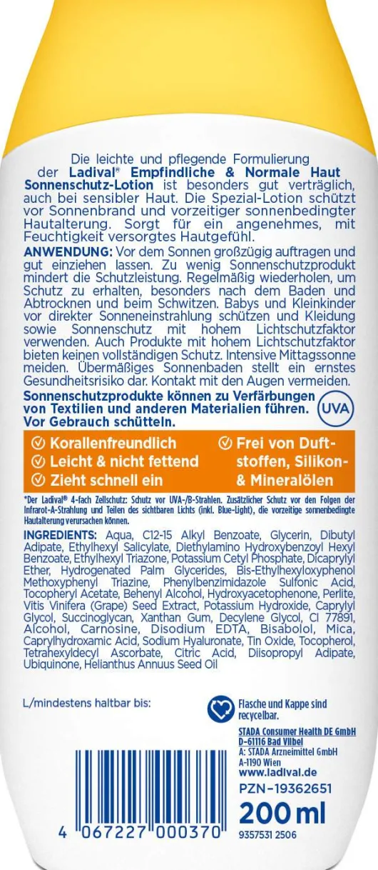 Ladival empfindliche + normale Haut Sonnenschutz LSF 30 200 ml