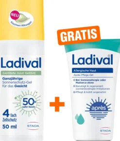Ladival Gerötete Haut Sonnenschutz-Gel getönt LSF 50+ 50 ml + gratis Ladival allergische Haut Apres Pflege-Gel 50 ml