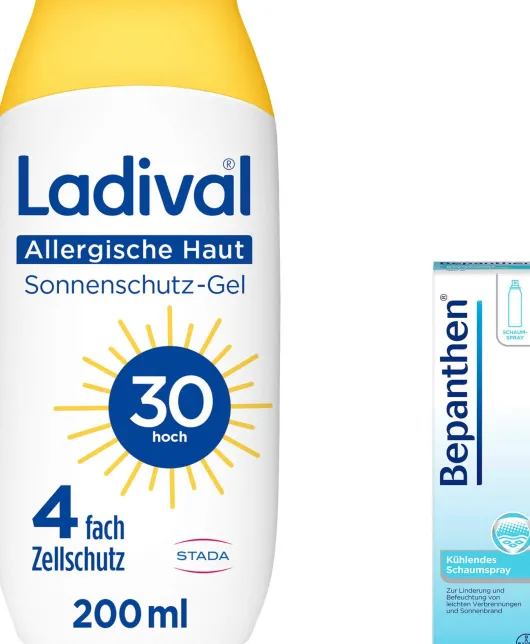 Ladival Sonnenschutz Gel Allergische Haut LSF 30 200 ml Gel + Bepanthen 75 ml kühlendes Schaumspray