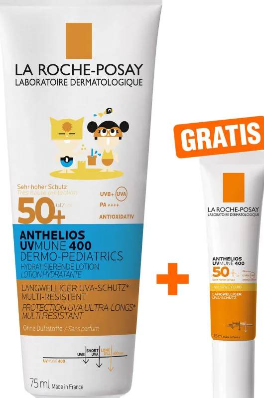 La Roche Posay Anthelios Dermo-Kids Hydratisierende Milch UVMune LSF50 75 ml + gratis Fluid UVMune 400 LSF 50+ 15ml