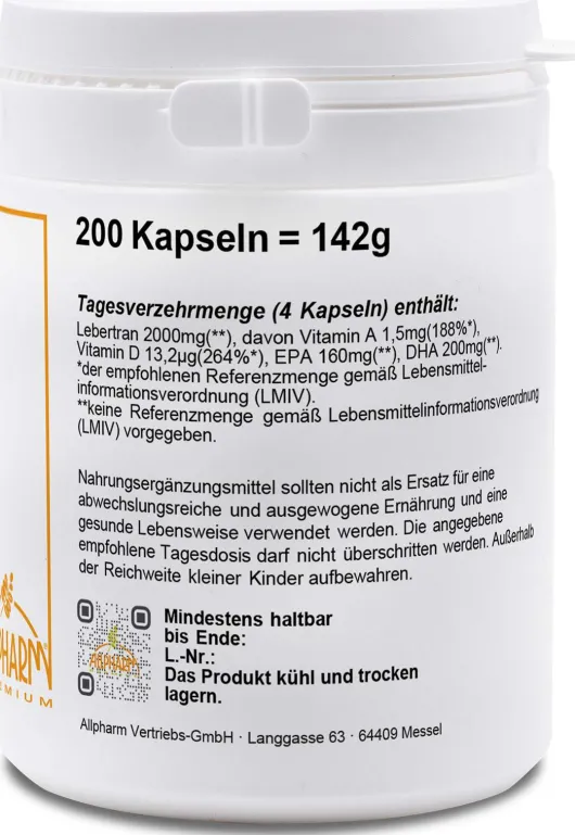 Lebertran Kapseln 500 mg 200 Kapseln