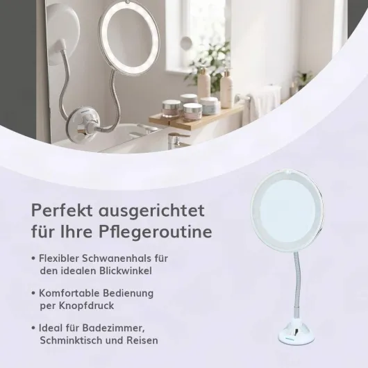 LED Kosmetik Spiegel mit Saugnapf und 18 LEDs, 10-fach Vergrößung sowie flexibler Wandhalterung