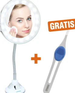 LED Kosmetik Spiegel mit Saugnapfund 18 LEDs, 10-fach Vergrößung+Gratis Pinzette