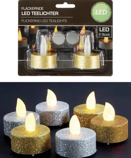 LED Teelichter Glitter Gold-farbig 2er Set
